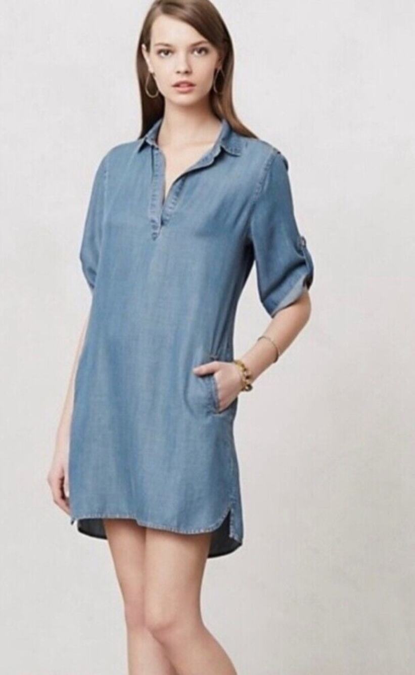 5849) Anthropologie Cloth & Stone Chambray Denim Tencel Tunic Dress XS